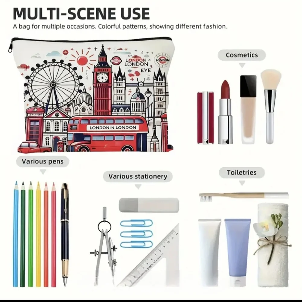 Chic London Eye Cosmetic Bag - Cream and Red - Picture 3 of 4